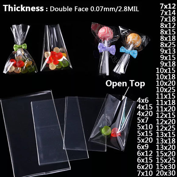 Transparent Flat Open Top Candy Bag OPP Plastic Cellophane Bag Lollipop Packing Cookies Packaging Wedding Party Small Gift Bags