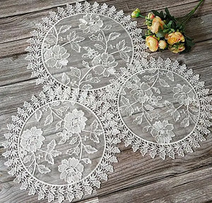 Round Rose Flower Embroidery Table Mat - Festive Decor Delight