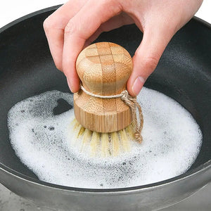 Wooden Bamboo Round Pot Dish Bowl Sink Stove Washing Brush