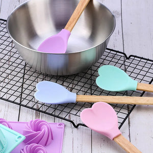 Heart-Shaped Silicone Stirring Spoon with Wooden Handle