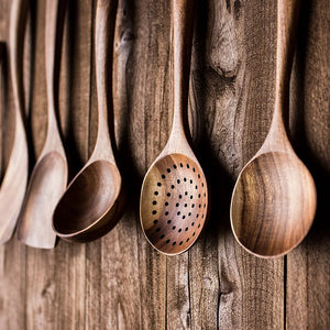 Natural Teak Cooking Spoon Scoop - Wooden Spatula Set