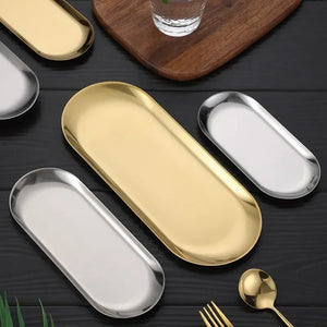 Oval Stainless Steel Dessert Tray - Modern Culinary Elegance