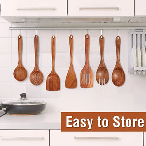 Natural Teak Cooking Spoon Scoop - Wooden Spatula Set