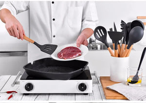 Best Silicone Cooking Utensil Set - Wooden Handle Kitchen Tools