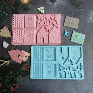 Festive Building Block Christmas House Silicone Mold
