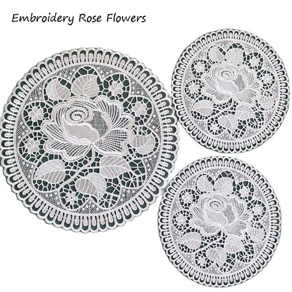 NEW round rose flower embroidery place table mat cloth pad cup doily coffee tea dining coaster wedding Christmas party decor