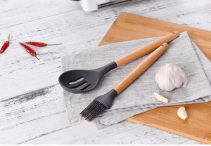 Best Silicone Cooking Utensil Set - Wooden Handle Kitchen Tools