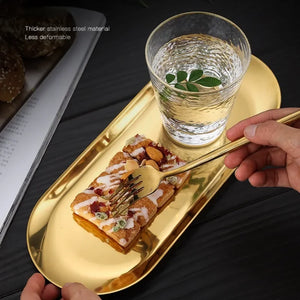 Oval Stainless Steel Dessert Tray - Modern Culinary Elegance