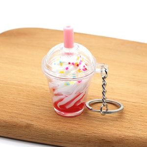 Cute Ice Cream Coffee Keychain Boba Bubble Drinks Keychain