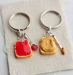 Cute Peanut Butter and Strawberry Jelly Keychains Set