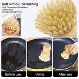 Bamboo Dish Scrub Brushes, Kitchen Wooden Cleaning Scrubbers for Washing Cast Iron Pan/Pot, Natural Sisal Bristles