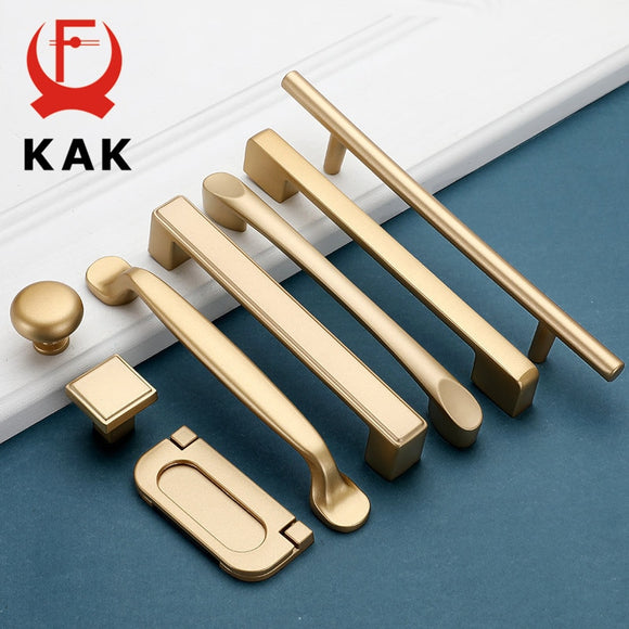 KAK European Style Matte Gold Cabinet Handles Solid Aluminum Alloy Kitchen Cupboard Pulls Drawer Knobs