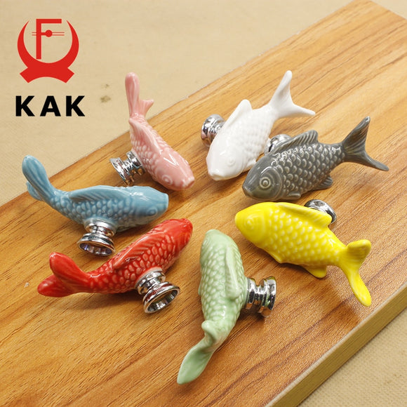 KAK Children Drawer Knobs Fish Shape Ceramic Handles for Kids Room Kitchen Cabinet Handles Cupboard Knobs