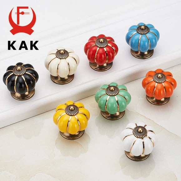 KAK Pumpkin Ceramic Handles 40mm Drawer Knobs Cupboard Door Handles Single Hole