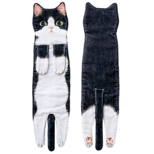 Cute Cat Hand Towel with Hanging Loops