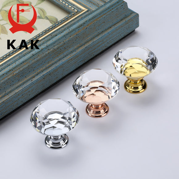 KAK 30mm Diamond Crystal Glass Cabinet Knobs