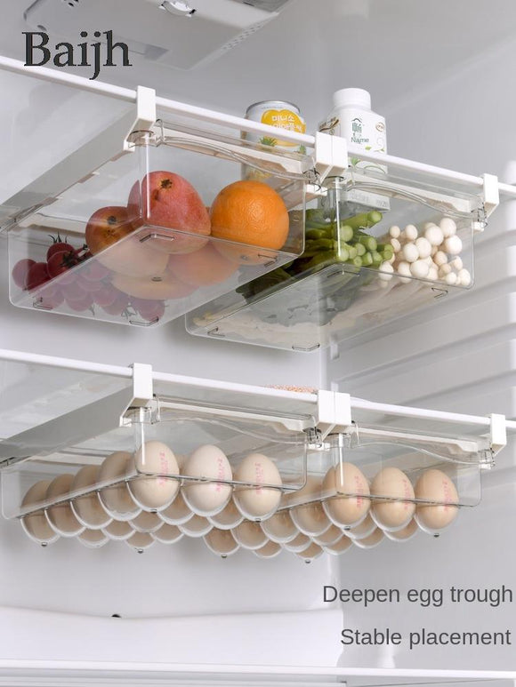 Kitchen Fruit Food Storage Plastic Clear Fridge Organizer Slide Under Shelf Drawer Box Rack Holder Refrigerator Drawer