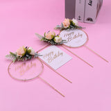 Metal Happy Birthday Cake Topper Artificial Flowers Cake Toppers