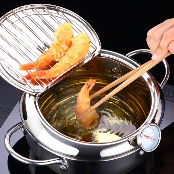 Japanese Deep Frying Pot with a Thermometer and a Lid