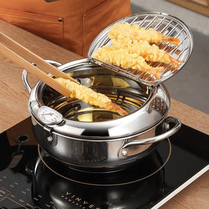 Japanese Deep Frying Pot with a Thermometer and a Lid