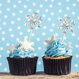 Snowflake Cake Topper Christmas Birthday Cupcake Toppers Baby Shower Wedding Party Glitter Cakes Decor Accessories