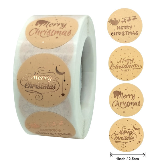 Rose Gold Merry Christmas Stickers  1inch 100-500pcs Sealing Label Stickers
