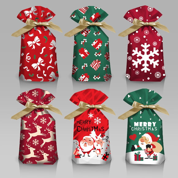 10pcs Santa Gift Bag Candy Bag Snowflake Crisp Drawstring Bag Merry Christmas Decorations for Home