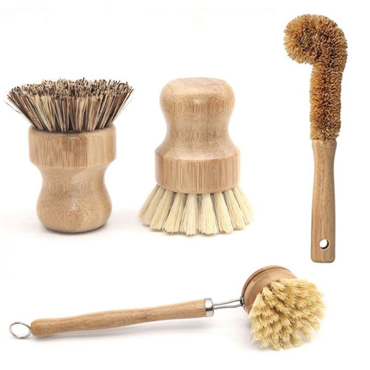 Bamboo Cleaning Brush Set, Kitchen Scrub Brush Set of 4