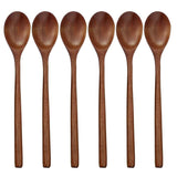 6 Wooden Spoons Set - Soup Eating Mixing Stirring Cooking Long Handle Spoon Japanese Style