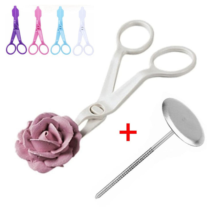 Dynamic Duo: 2 Pcs Flower Scissors & Nail Pastry Tool Set