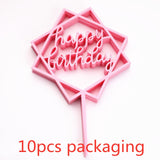 Happy Birthday Cake Topper Pink Gold Acrylic Cake Toppers Baby Shower Cake Birthday Party Cake Flag Decorations