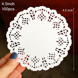100pcs Multi Size Round / Heart Paper Lace Table Doilies White Decorative Tableware