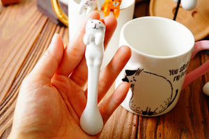 Cute Animal Ceramic Spoon: Bread Lame with Wood Handle