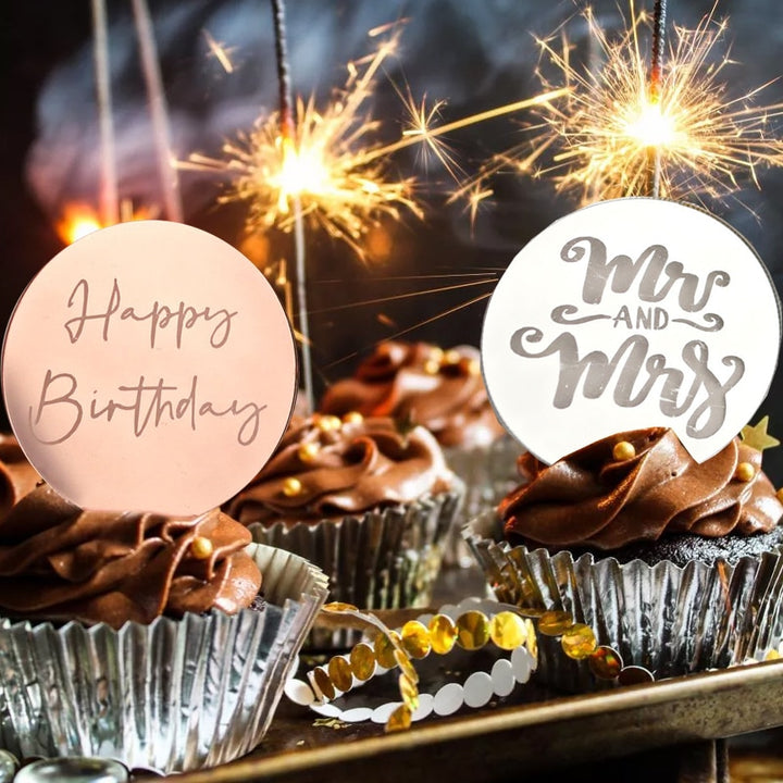 10pcs Gold Happy Birthday Cupcake Topper