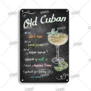 Vintage Gin & Tonic Tin Poster Wall Decoration Retro Cuba Mojito Cocktail Metal Plaque Sign Tiki Bar Kitchen Decor