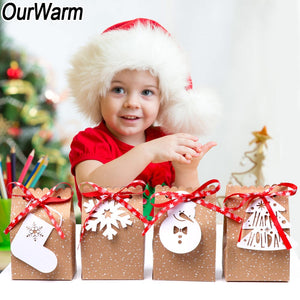 Festive Delight: 4 Pc Christmas Kraft Paper Bags with White Tags