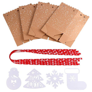 4 Pc Christmas Kraft Paper Bags with White Tags