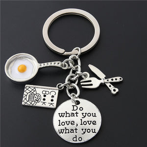 Cake Measuring Spoons Egg With Pan Keychain